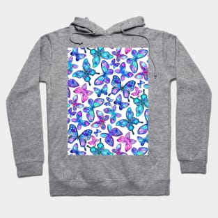 Watercolor Fruit Patterned Butterflies - aqua and sapphire Hoodie